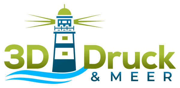 3D Druck & Meer – Logo mit Leuchtturm und Wellen